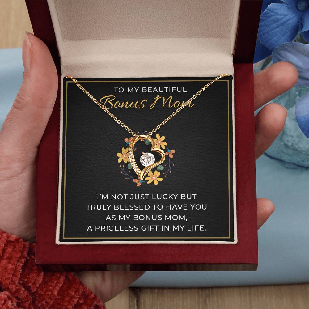 To My Beautiful Bonus Mom Necklace, White Gold Jewelry, Heartfelt Mother's Day & Birthday Gift, Special Present for Stepmom