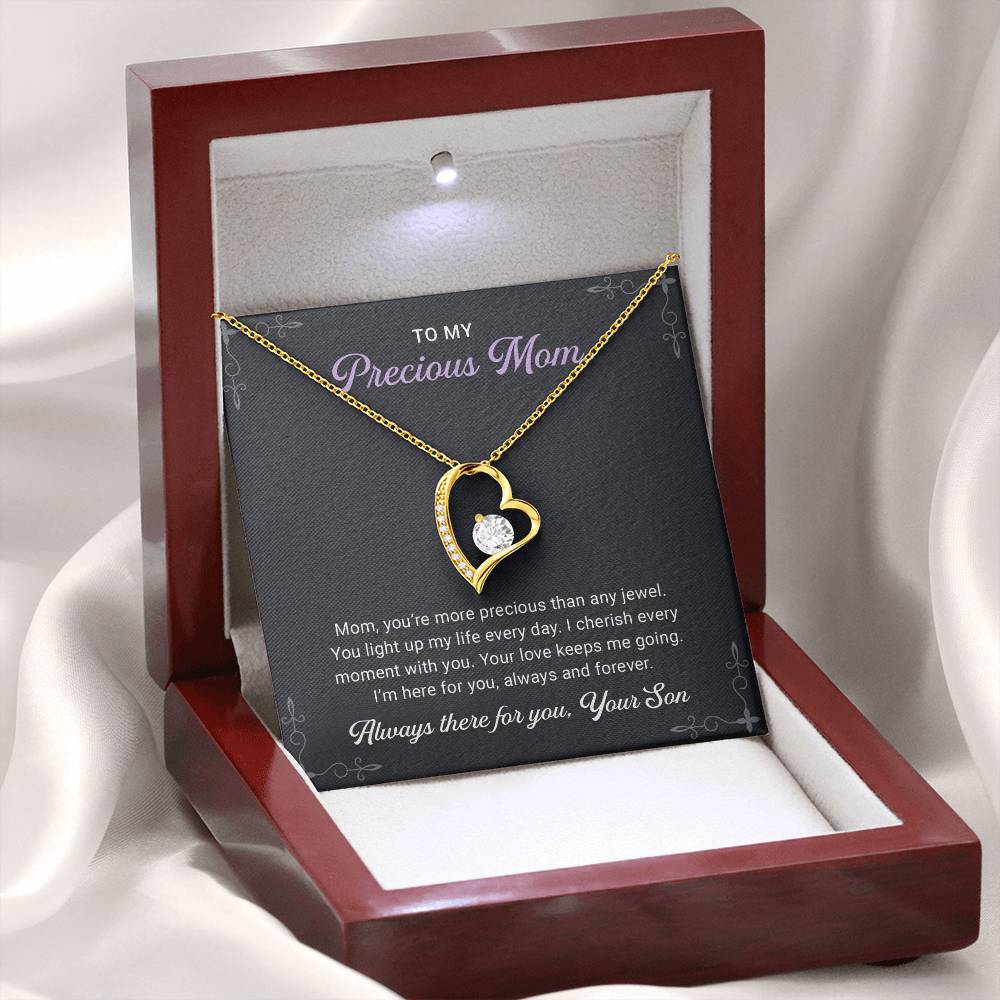 To my Precious Mom Necklace, Mother's Day Gift From Son, Stainless Steel Necklace for Women Christmas Holiday Jewelry With Message Card and Gift Card