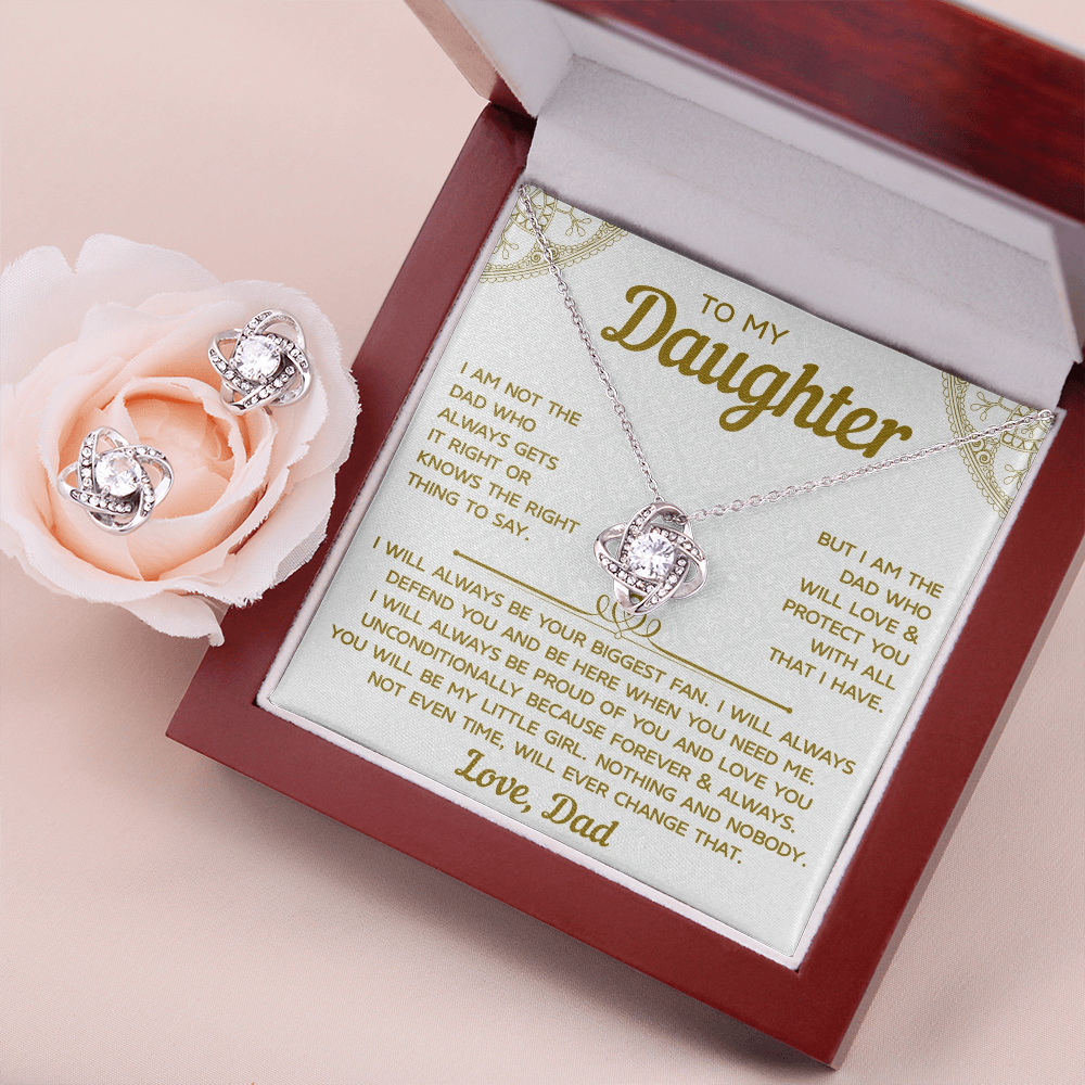 To My Daughter – Love Knot Necklace & Earring Set, A Heartfelt Gift from Dad
