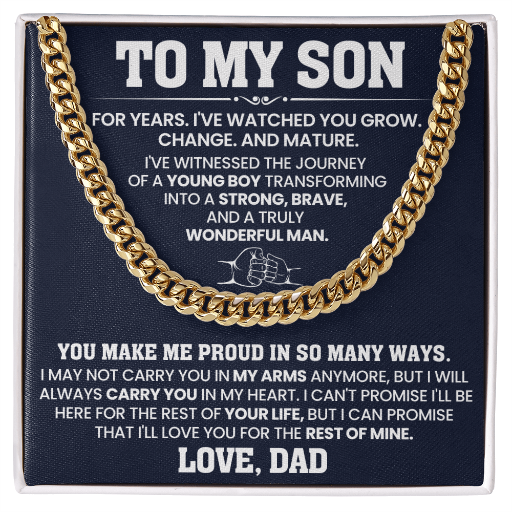 To My Son Cuban Chain Necklace, Jewelry From Dad Mom
