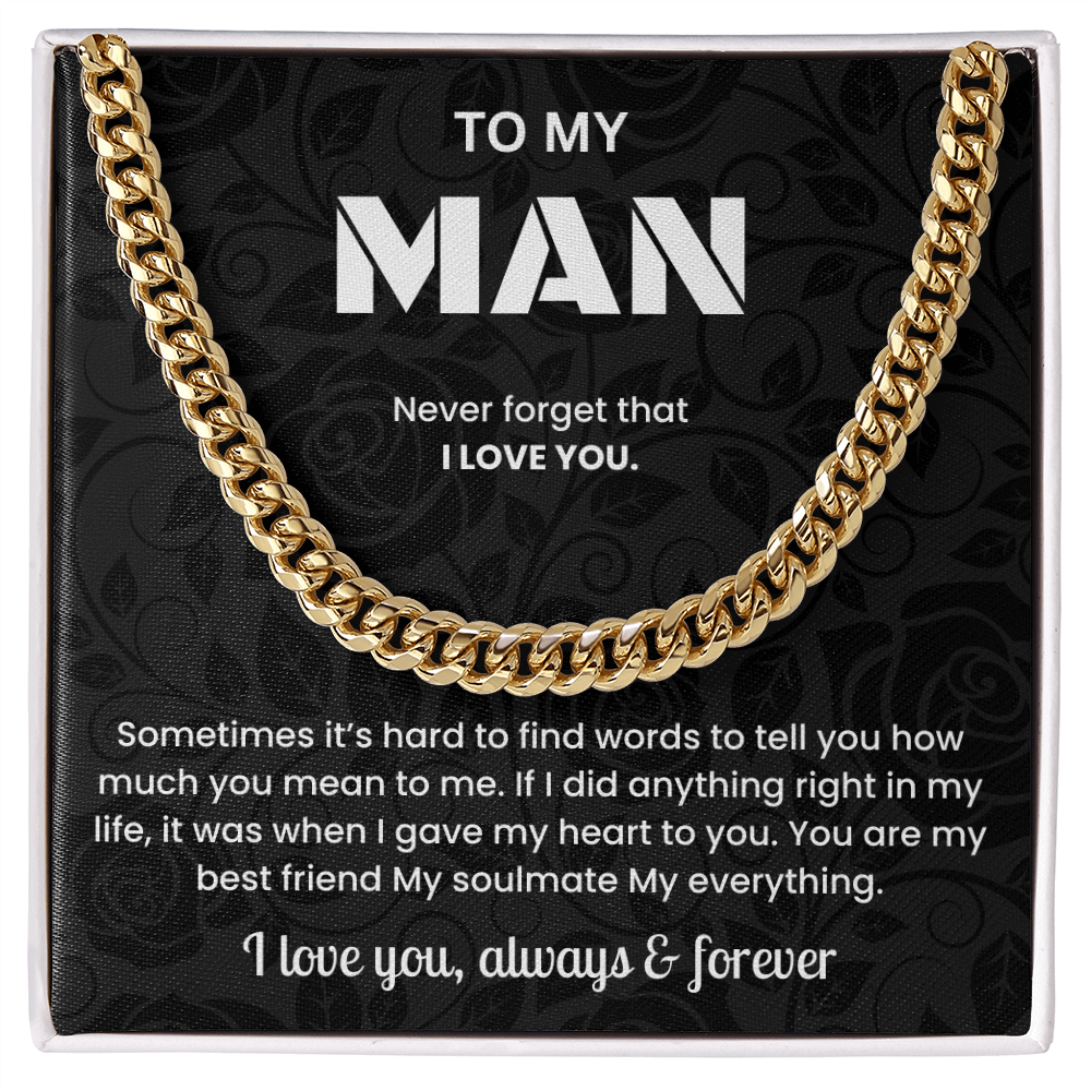 To My Man Cuban Chain Necklace Anniversary Gift for Him