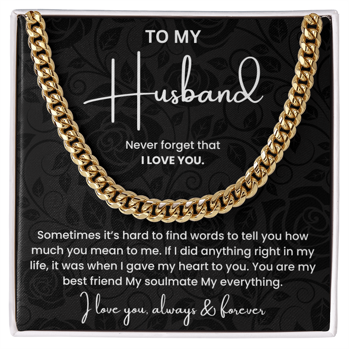 To My Husband Necklace Stainless Steel Cuban Link Love Gift