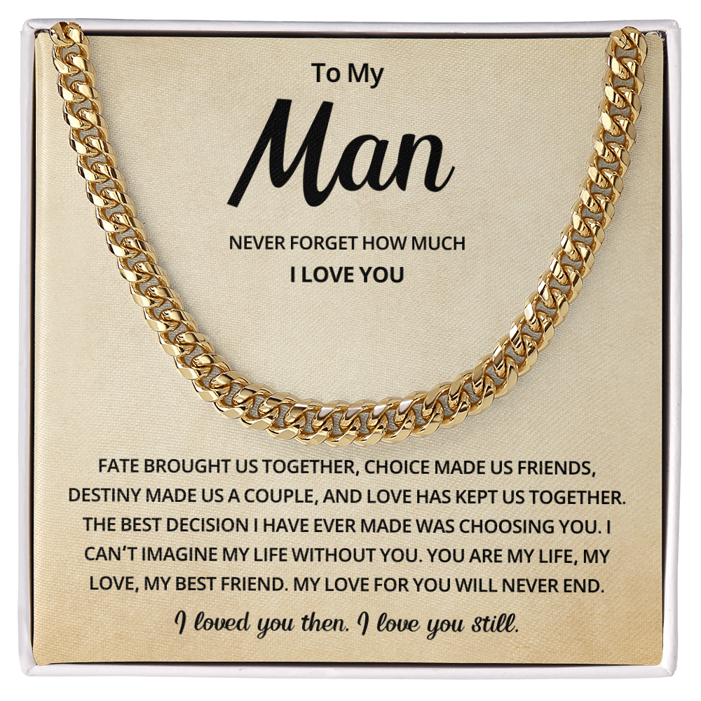 To My Man Cuban Link Necklace Includes Message Card and Gift Box
