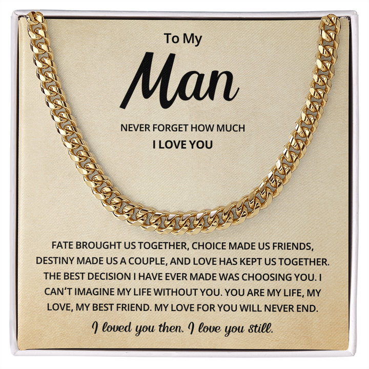 To My Man Cuban Link Necklace Includes Message Card and Gift Box