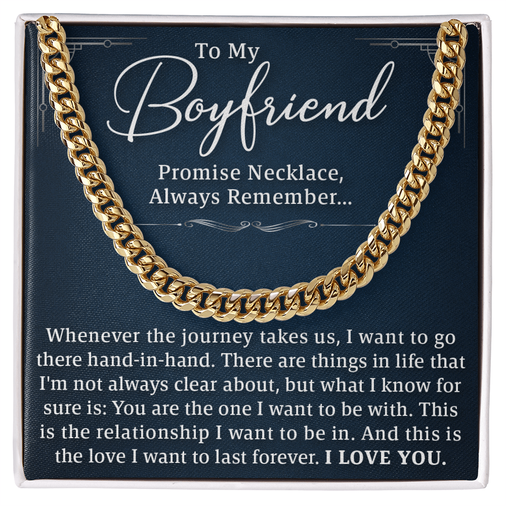 To My Boyfriend, Promise Necklace – A Forever Love Gift, Cuban Link Chain to Celebrate Us and the Journey Ahead, Hand-in-Hand Always