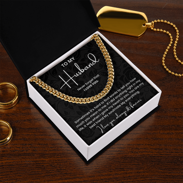 To My Husband Necklace Stainless Steel Cuban Link Love Gift