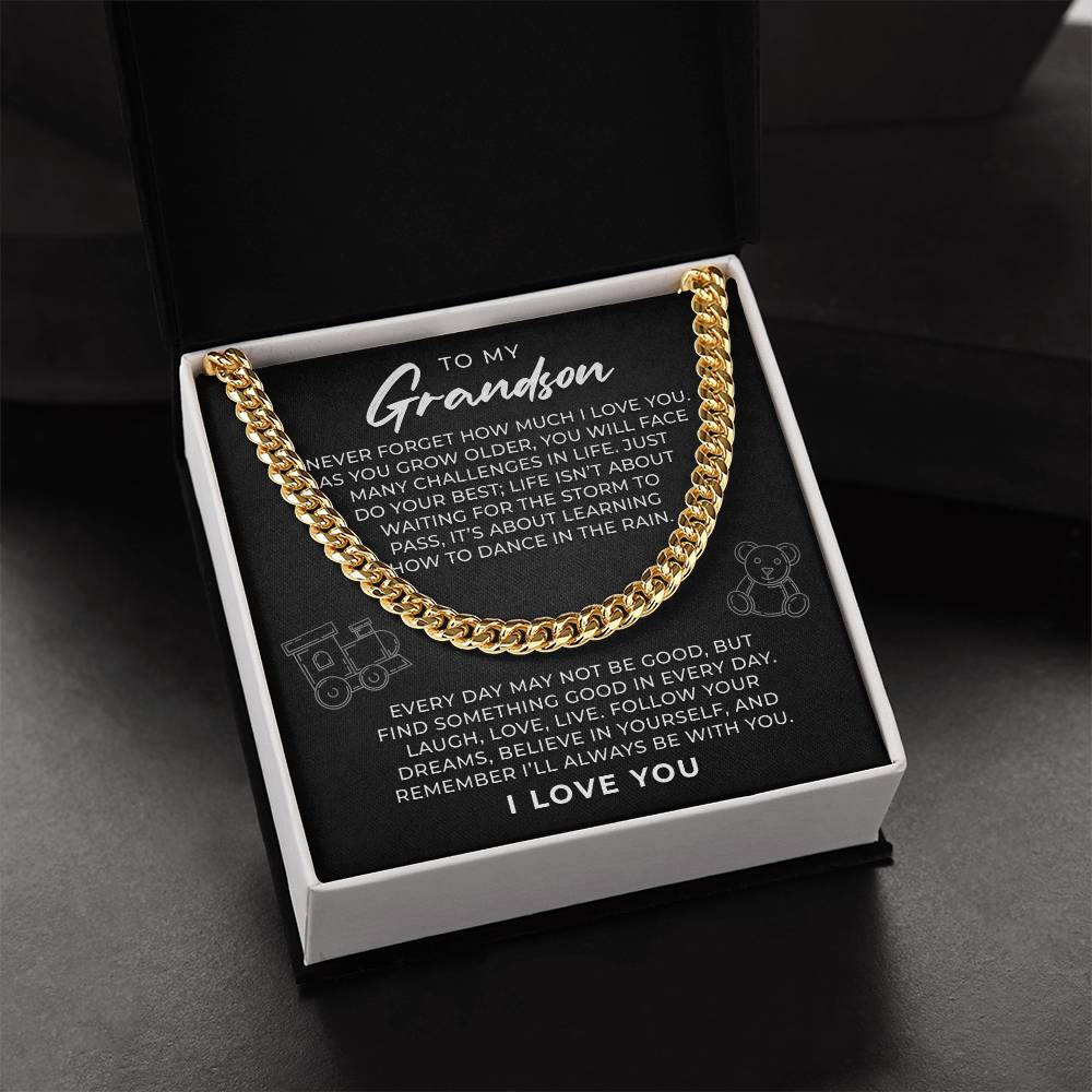 To My Grandson Necklace From Grandma, Cuban Link Chain, Grandson Gift From Grandpa, Sentimental Message Card, Unique Birthday Graduation Christmas Gift for Grandson