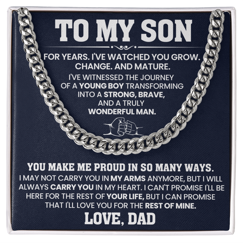 To My Son Cuban Chain Necklace, Jewelry From Dad Mom