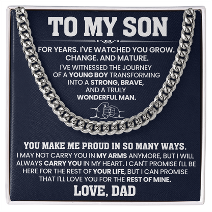 To My Son Cuban Chain Necklace, Jewelry From Dad Mom