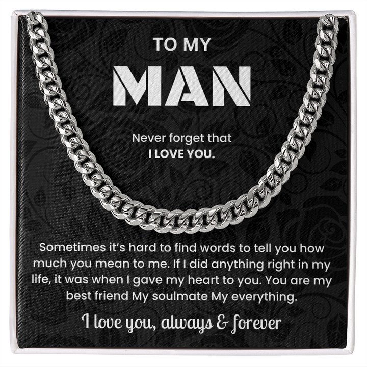 To My Man Cuban Chain Necklace Anniversary Gift for Him