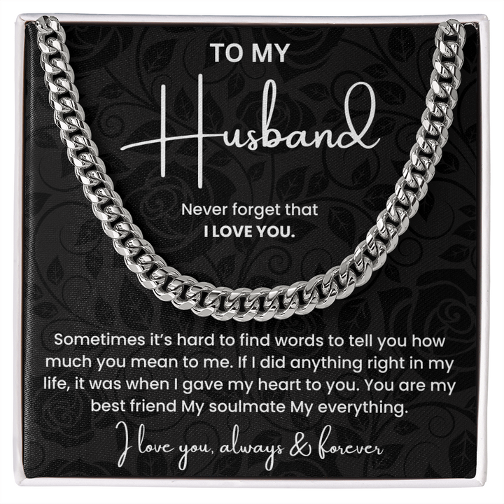To My Husband Necklace Stainless Steel Cuban Link Love Gift