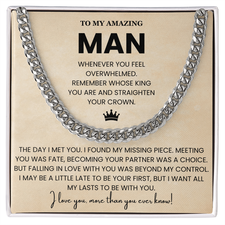 Sentimental To My Man Necklace Gift From Wife to Boyfriend