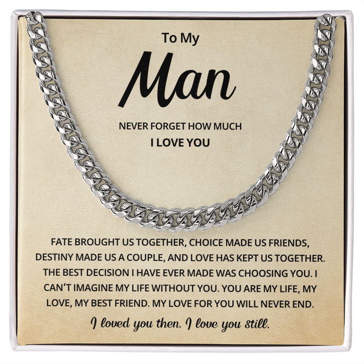 To My Man Cuban Link Necklace Includes Message Card and Gift Box
