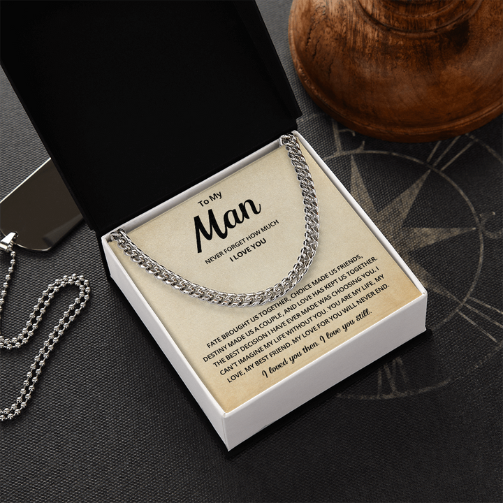 To My Man Cuban Link Necklace Includes Message Card and Gift Box