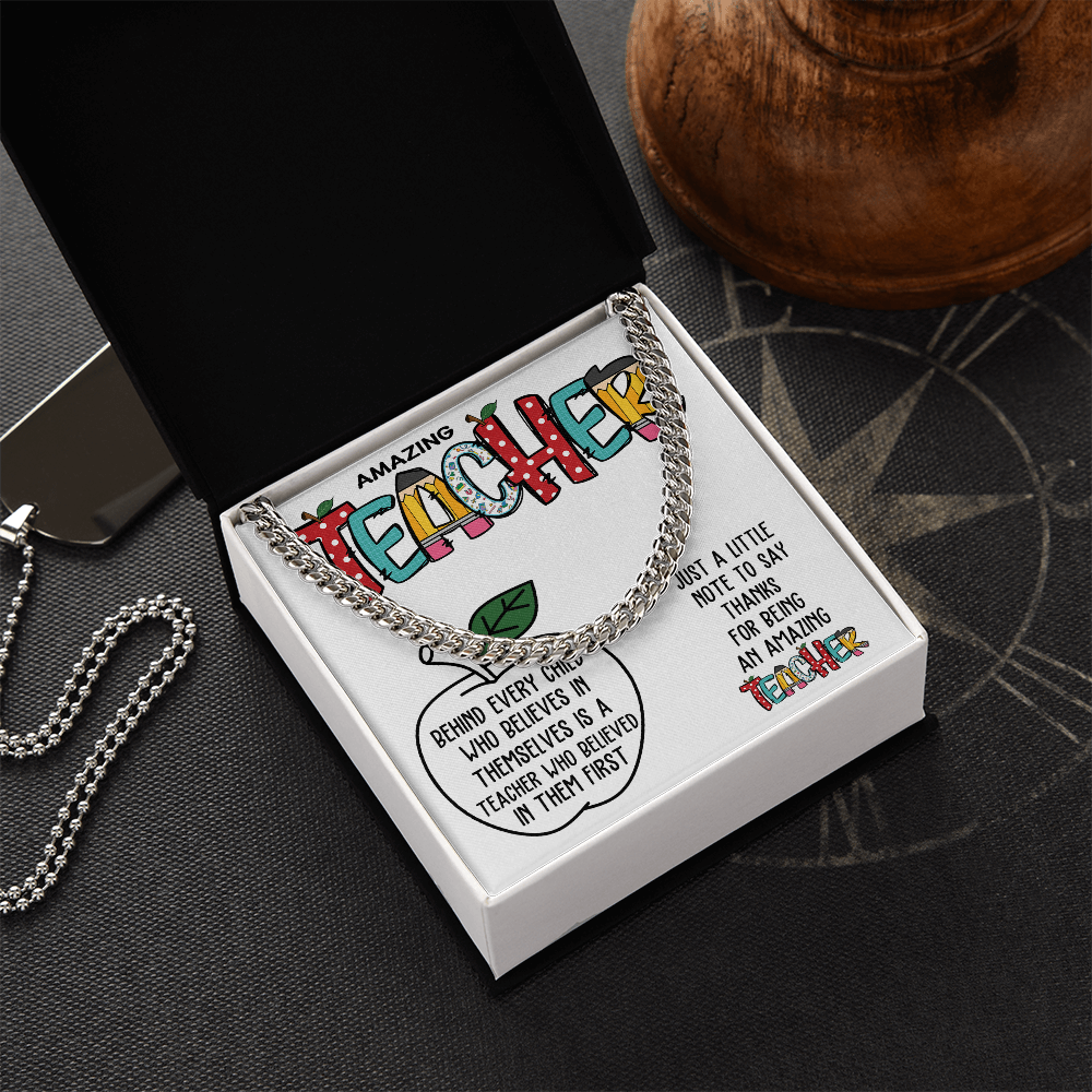 Cuban Chain Necklace Gift for Teacher - Teacher Appreciation Gift