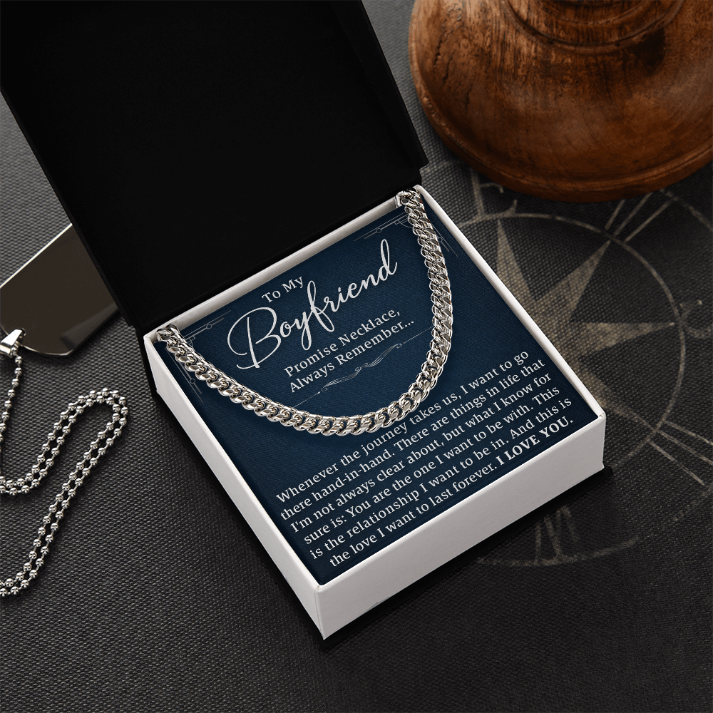 To My Boyfriend, Promise Necklace – A Forever Love Gift, Cuban Link Chain to Celebrate Us and the Journey Ahead, Hand-in-Hand Always