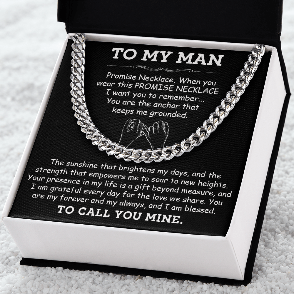 Promise Necklace for Him - Cuban Link Chain Jewelry - A Token of Love, Strength, and Forever Commitment - Perfect Gift for Your Man