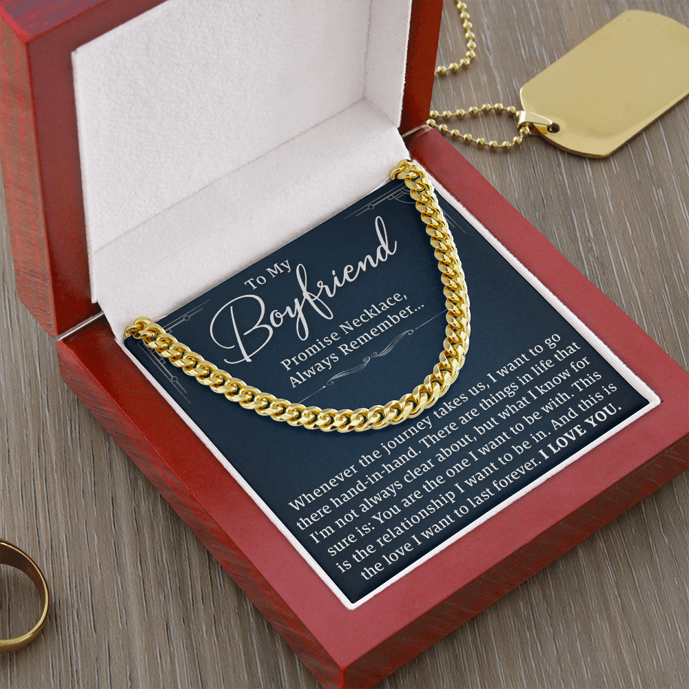 To My Boyfriend, Promise Necklace – A Forever Love Gift, Cuban Link Chain to Celebrate Us and the Journey Ahead, Hand-in-Hand Always