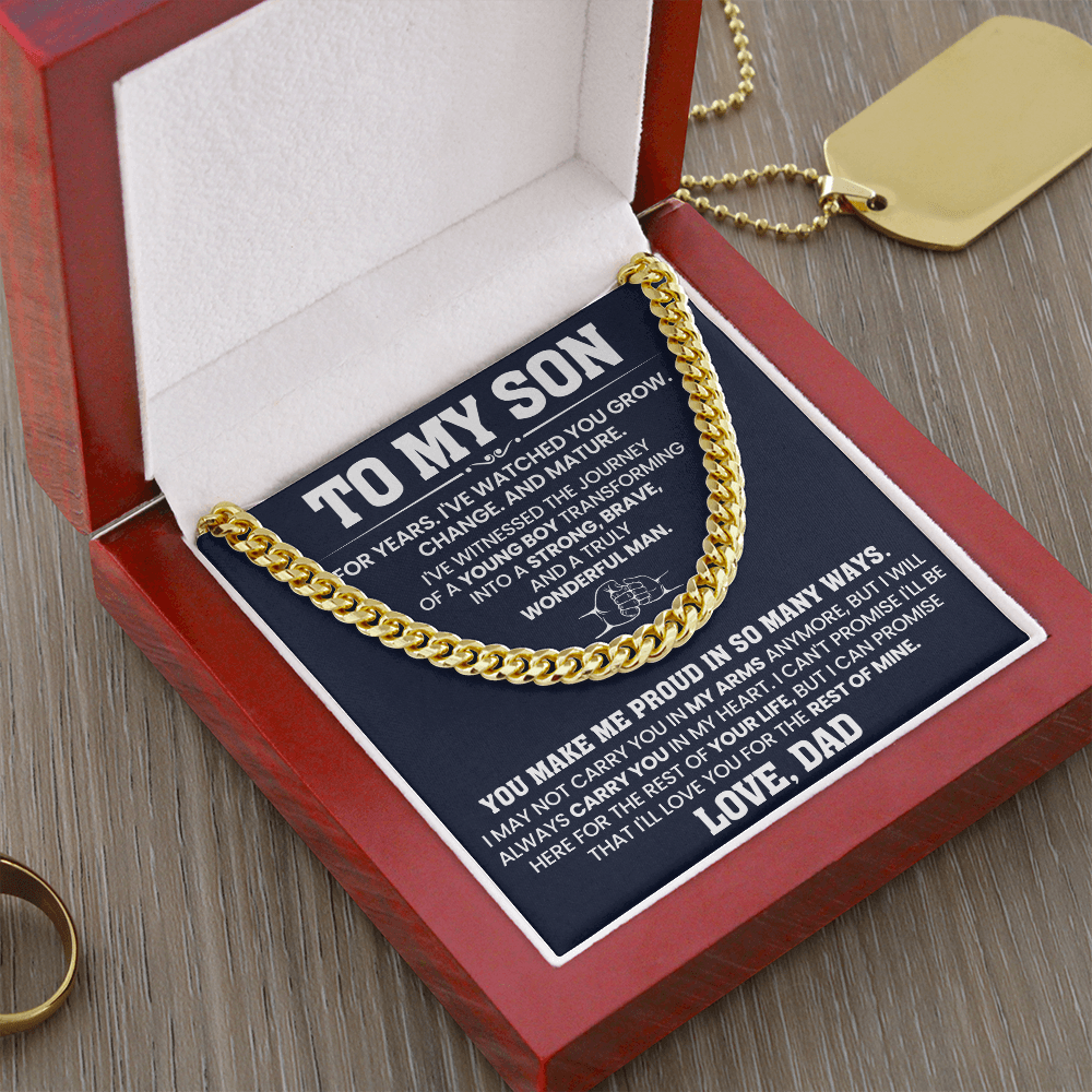 To My Son Cuban Chain Necklace, Jewelry From Dad Mom