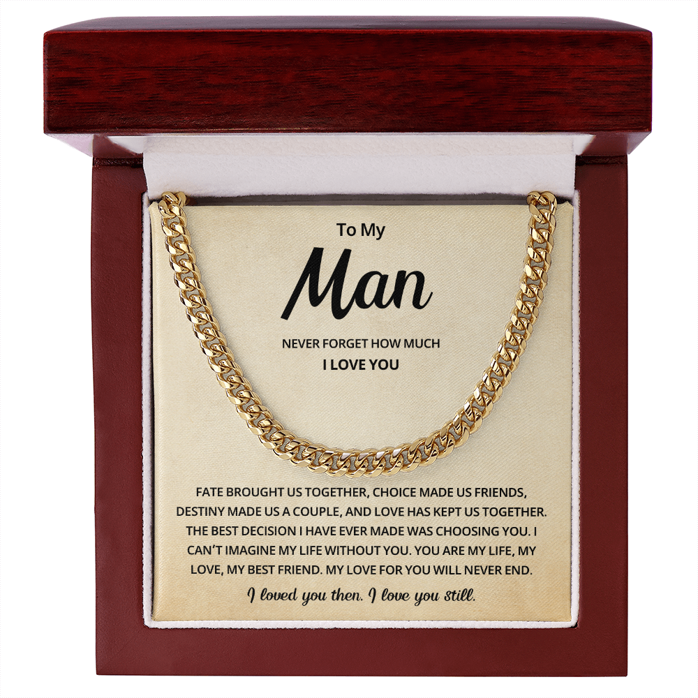 To My Man Cuban Link Necklace Includes Message Card and Gift Box