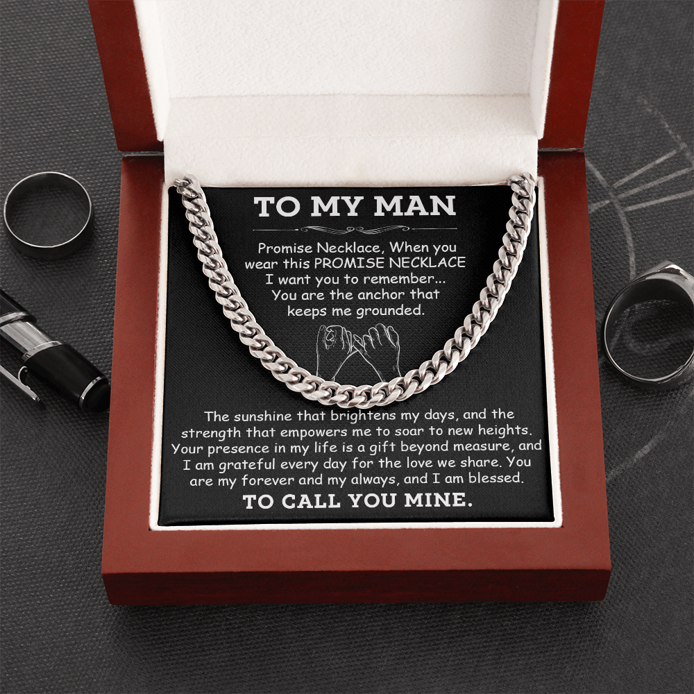 Promise Necklace for Him - Cuban Link Chain Jewelry - A Token of Love, Strength, and Forever Commitment - Perfect Gift for Your Man