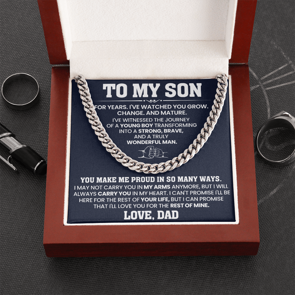To My Son Cuban Chain Necklace, Jewelry From Dad Mom