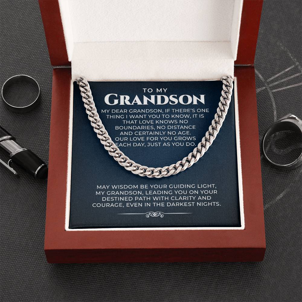 Cuban Link Chain Gift for Grandson, Grandson Necklace Gifts From Grandparents, Birthday Anniversary Jewelry Gifts for Grandson