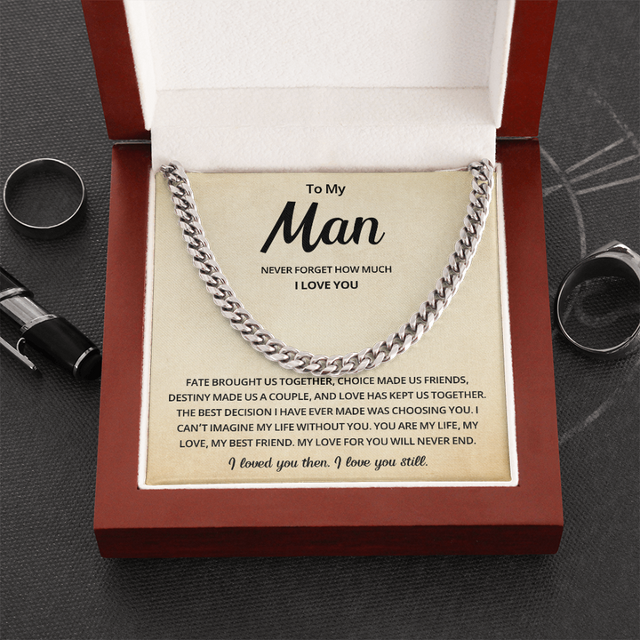 To My Man Cuban Link Necklace Includes Message Card and Gift Box