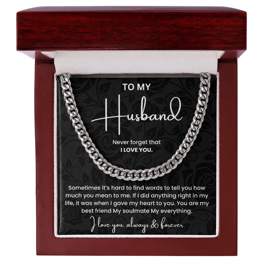 To My Husband Necklace Stainless Steel Cuban Link Love Gift