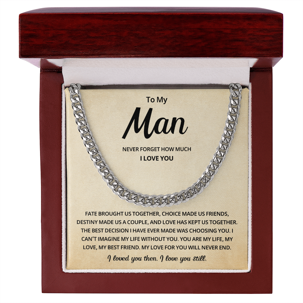 To My Man Cuban Link Necklace Includes Message Card and Gift Box