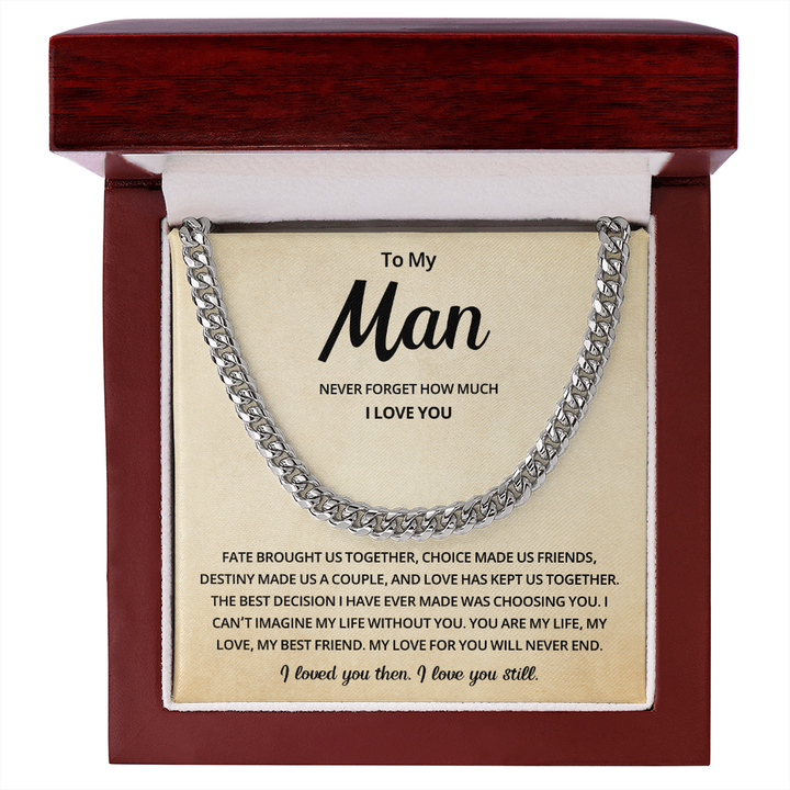 To My Man Cuban Link Necklace Includes Message Card and Gift Box