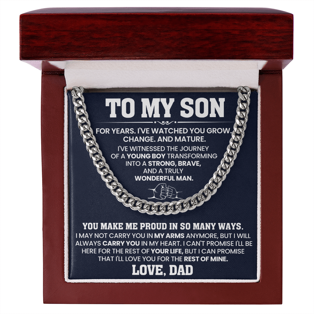 To My Son Cuban Chain Necklace, Jewelry From Dad Mom