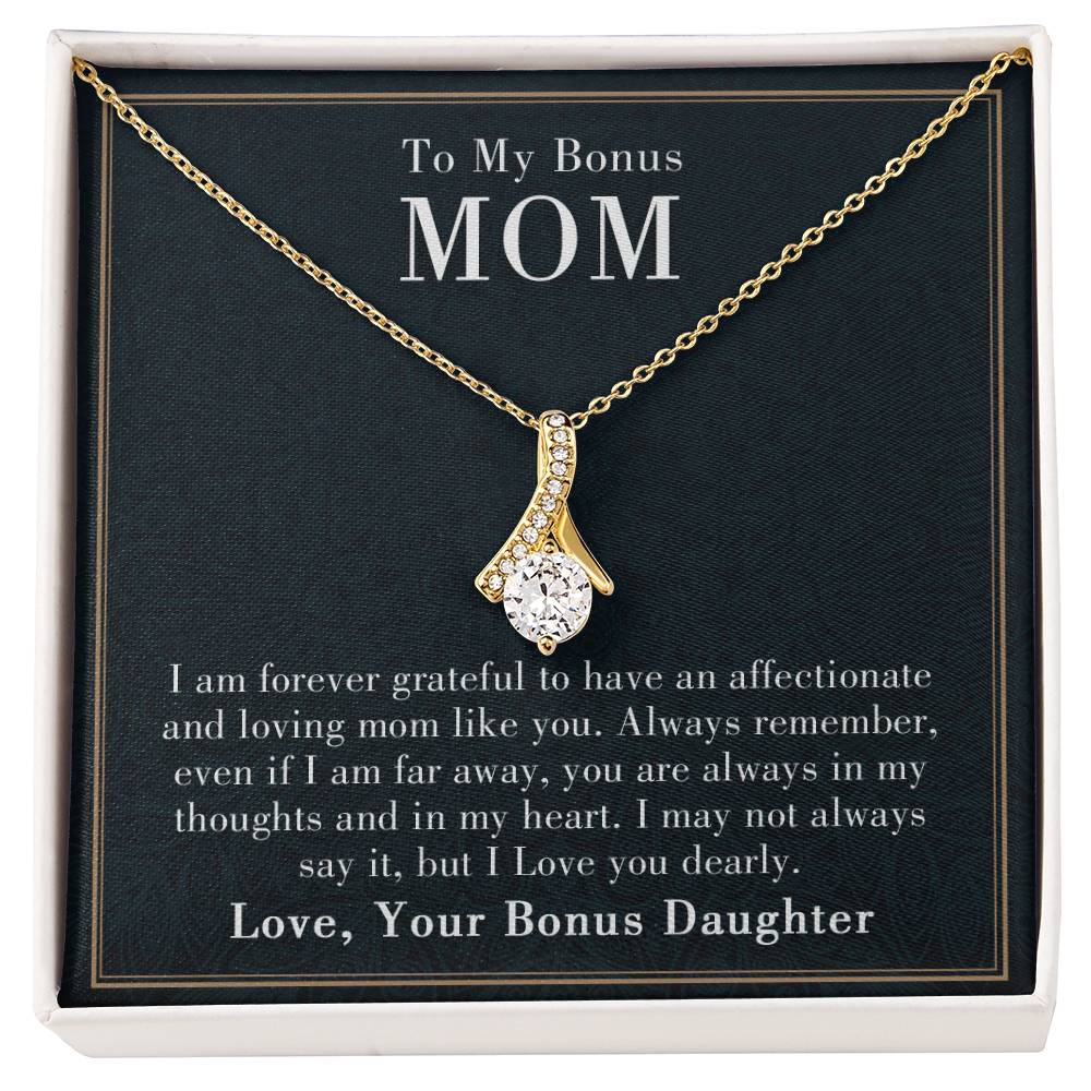 To My Bonus Mom Alluring Beauty Necklace, Heartfelt Birthday & Mother's Day Gift to Show Your Love and Appreciation from Daughter