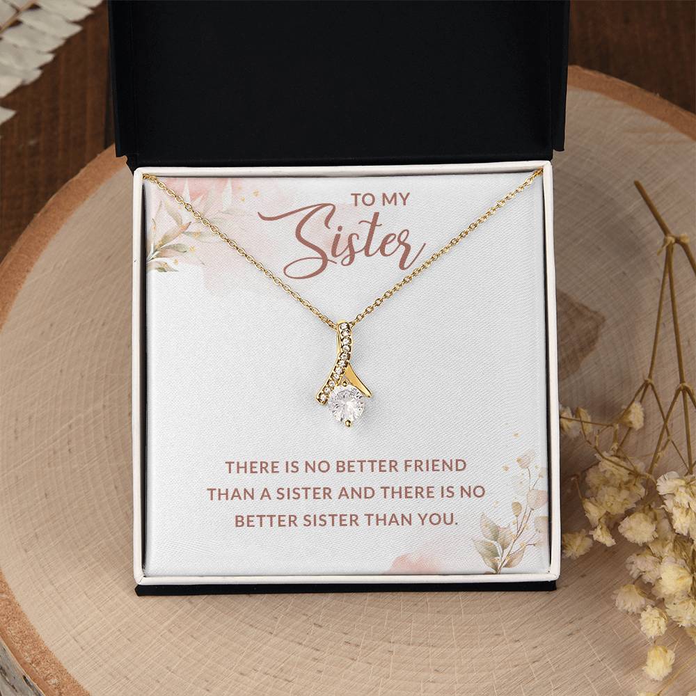 To My Sister Wonderful Sister Alluring Ribbon Necklace, Birthday, Graduation Gift With Message Card