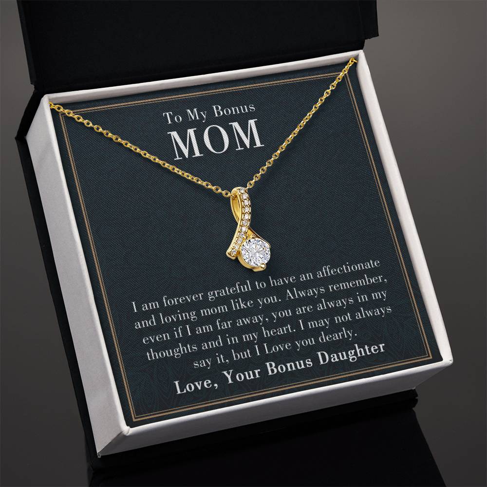 To My Bonus Mom Alluring Beauty Necklace, Heartfelt Birthday & Mother's Day Gift to Show Your Love and Appreciation from Daughter