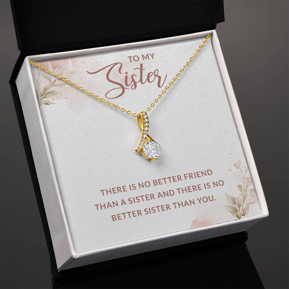 To My Sister Wonderful Sister Alluring Ribbon Necklace, Birthday, Graduation Gift With Message Card