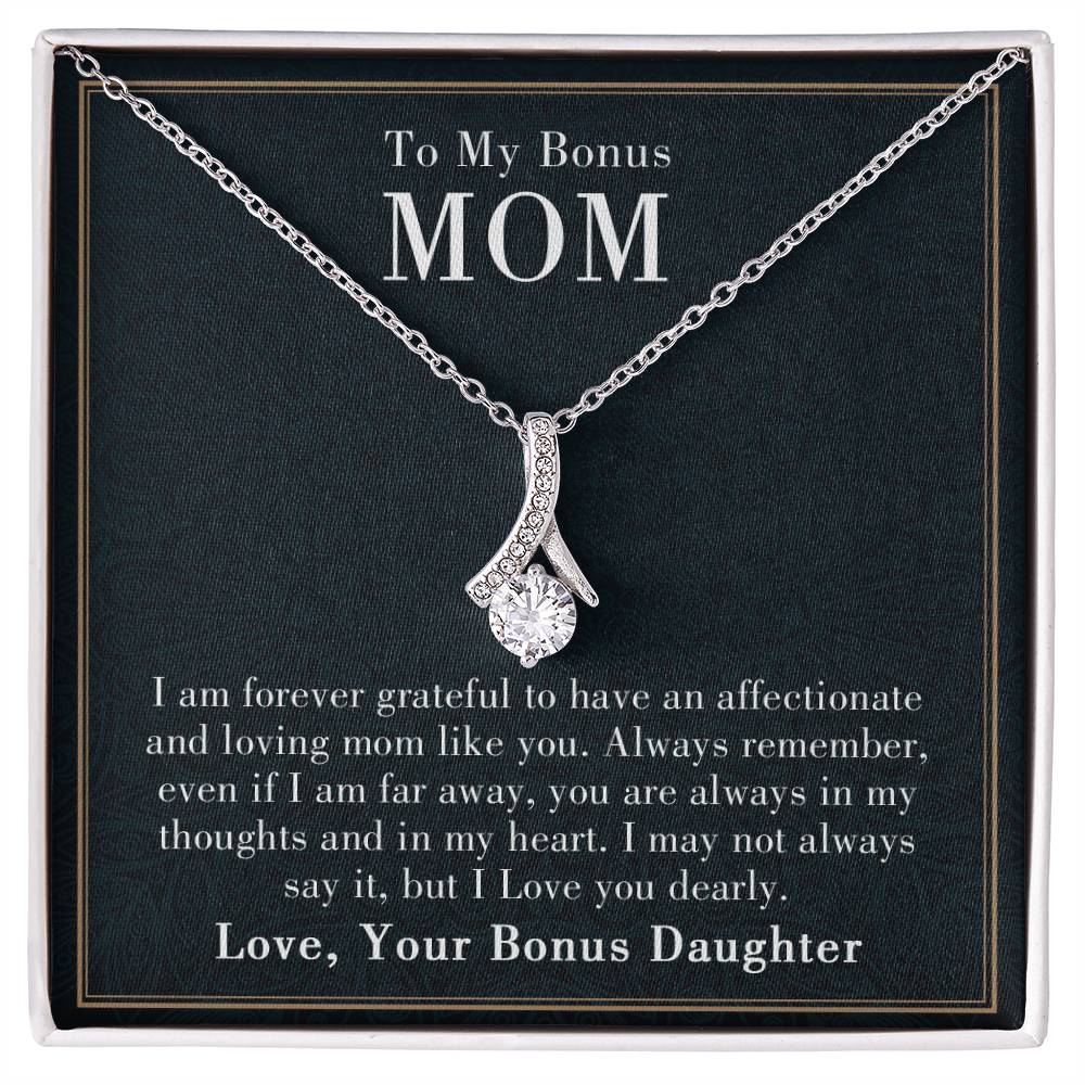 To My Bonus Mom Alluring Beauty Necklace, Heartfelt Birthday & Mother's Day Gift to Show Your Love and Appreciation from Daughter