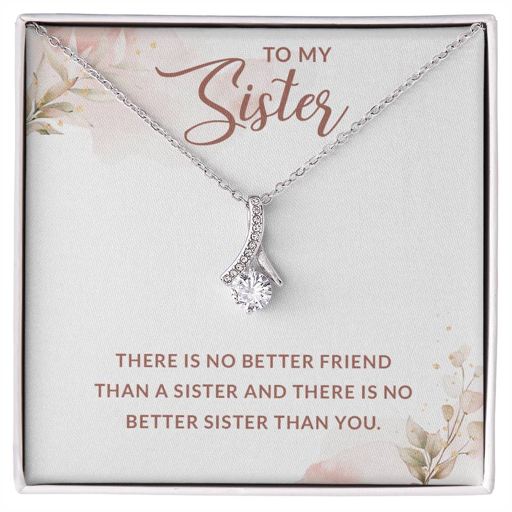 To My Sister Wonderful Sister Alluring Ribbon Necklace, Birthday, Graduation Gift With Message Card