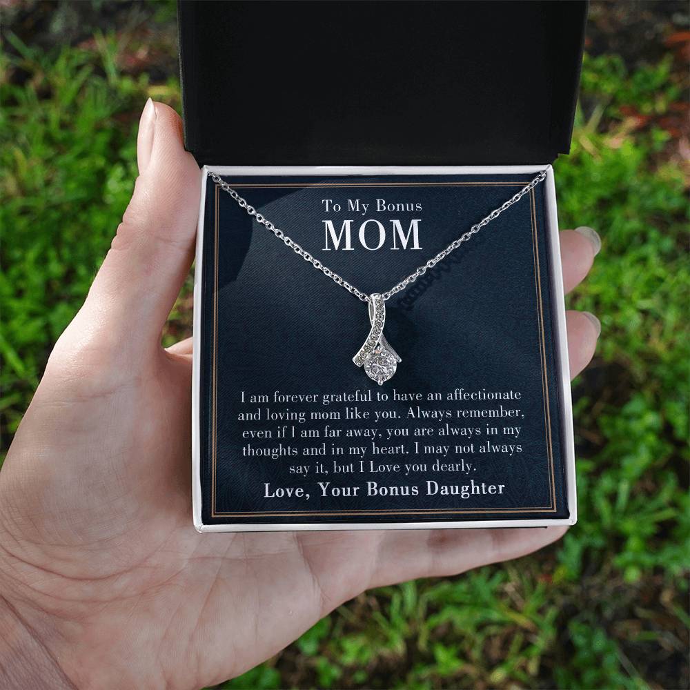 To My Bonus Mom Alluring Beauty Necklace, Heartfelt Birthday & Mother's Day Gift to Show Your Love and Appreciation from Daughter