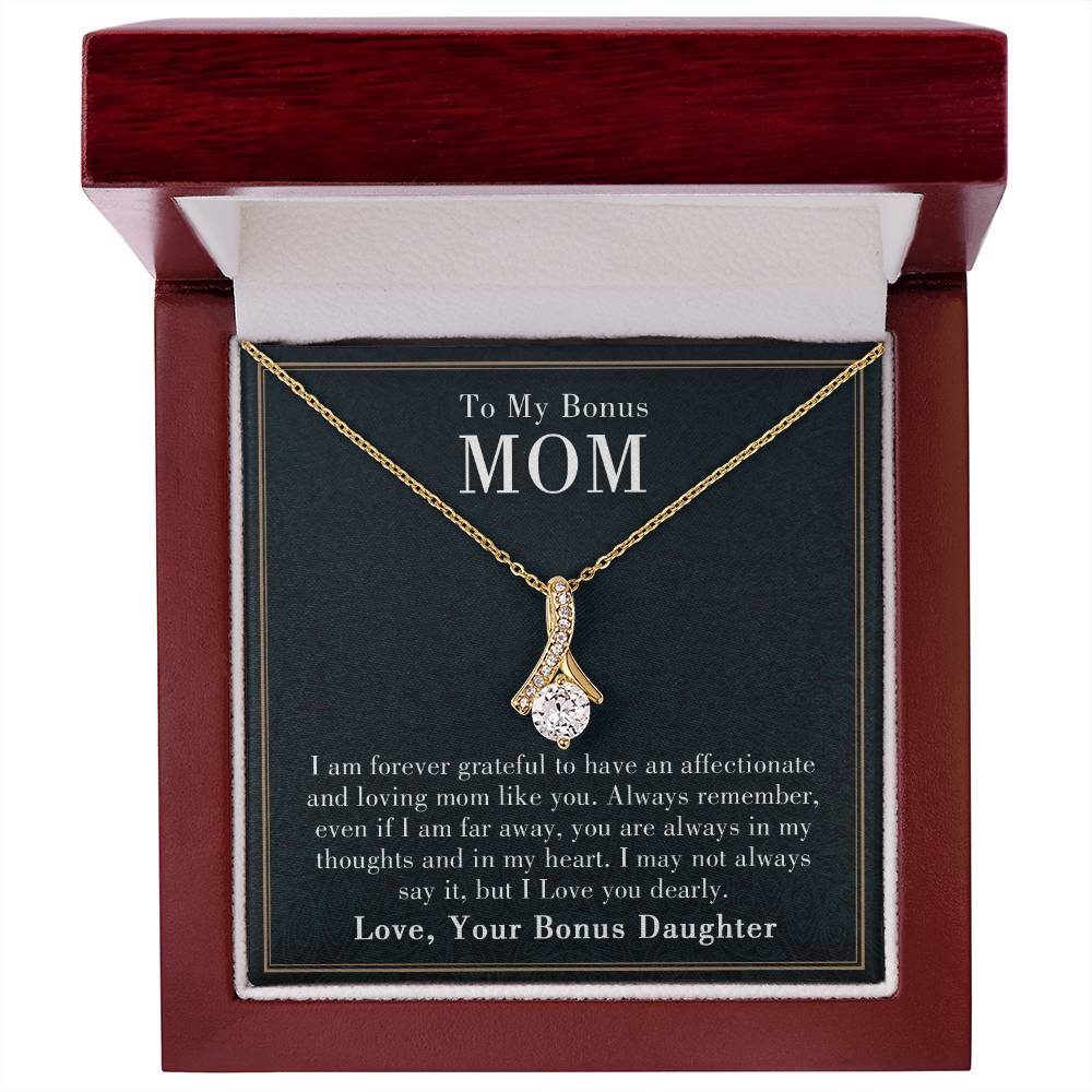 To My Bonus Mom Alluring Beauty Necklace, Heartfelt Birthday & Mother's Day Gift to Show Your Love and Appreciation from Daughter