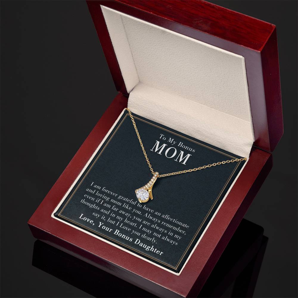 To My Bonus Mom Alluring Beauty Necklace, Heartfelt Birthday & Mother's Day Gift to Show Your Love and Appreciation from Daughter