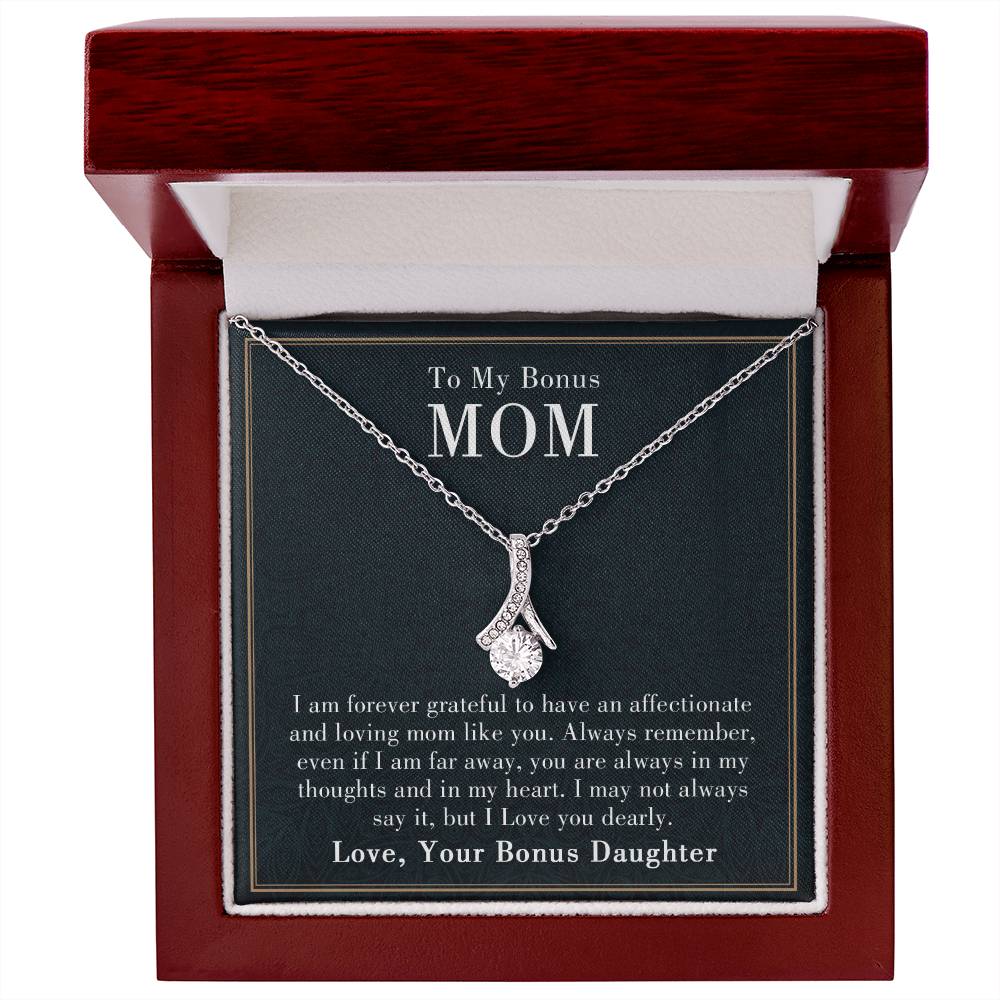 To My Bonus Mom Alluring Beauty Necklace, Heartfelt Birthday & Mother's Day Gift to Show Your Love and Appreciation from Daughter