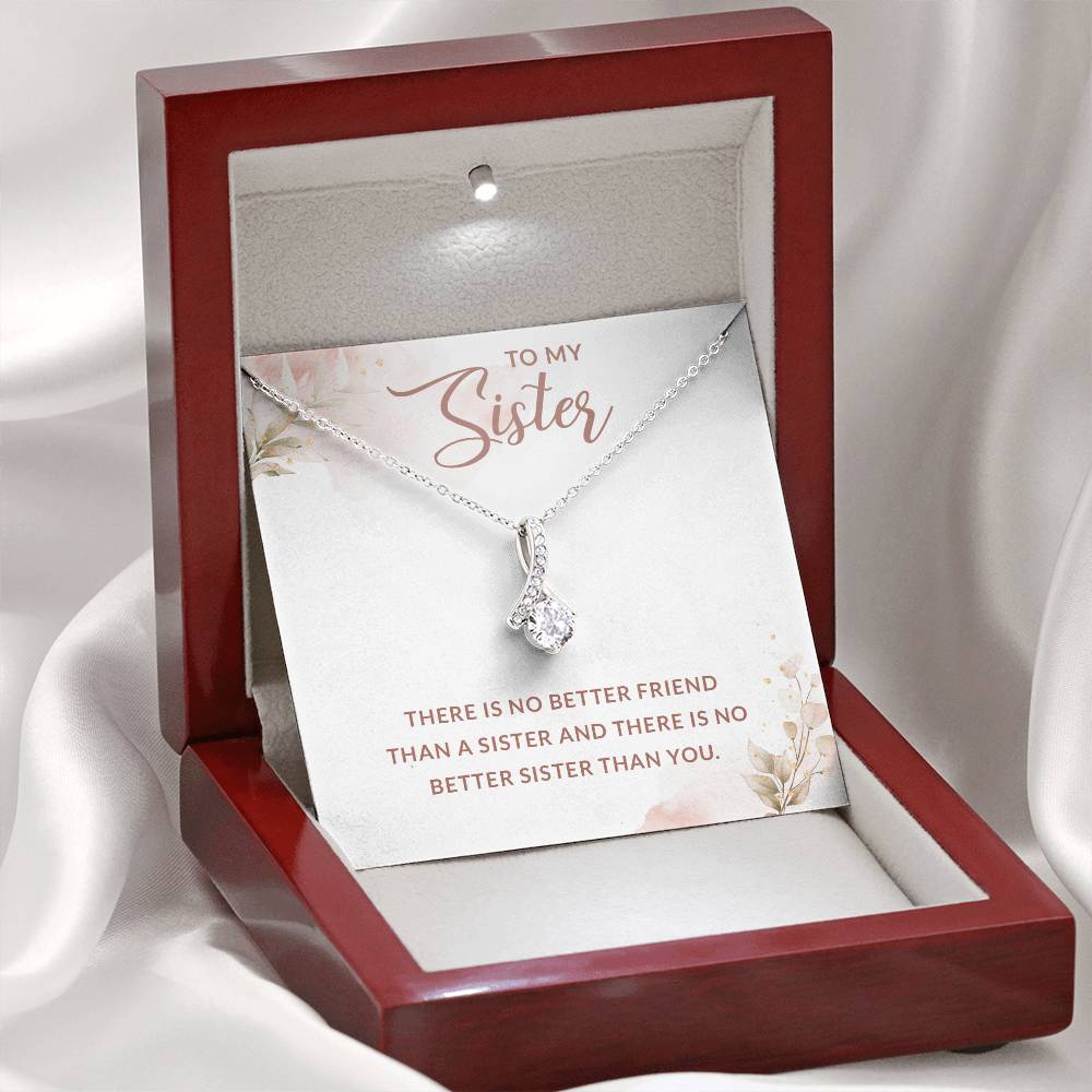 To My Sister Wonderful Sister Alluring Ribbon Necklace, Birthday, Graduation Gift With Message Card