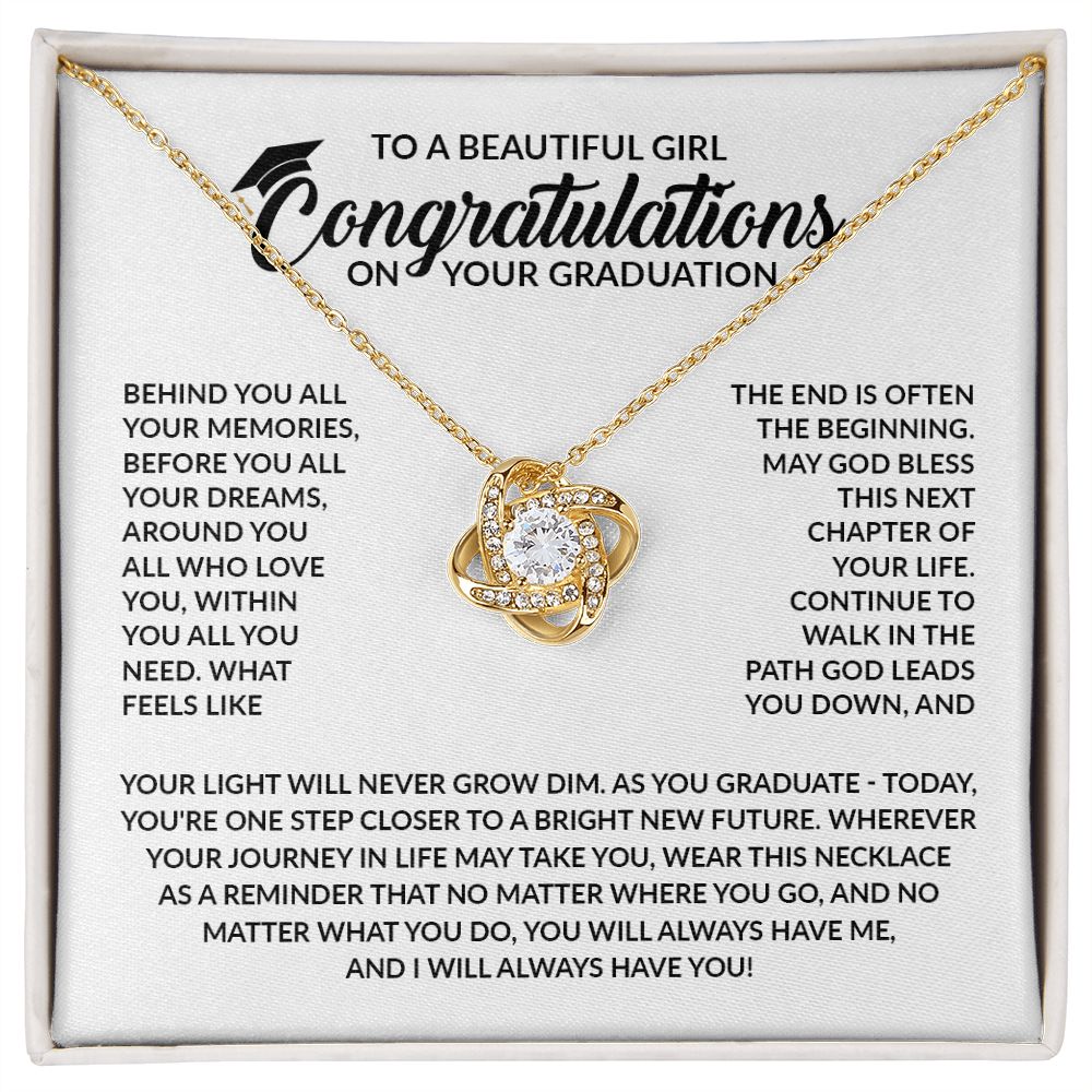 CONGRATULATIONS ON YOUR GRADUATION - LOVE KNOT NECKLACE For My Daughter From Dad/Mom With BOX