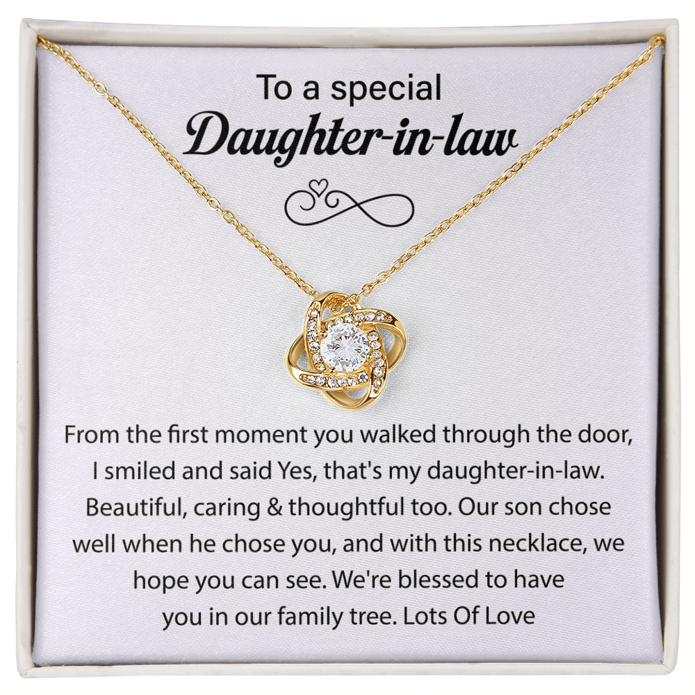 To My Daughter-in-law, We Both Love the Same Man, Love Knot Necklace