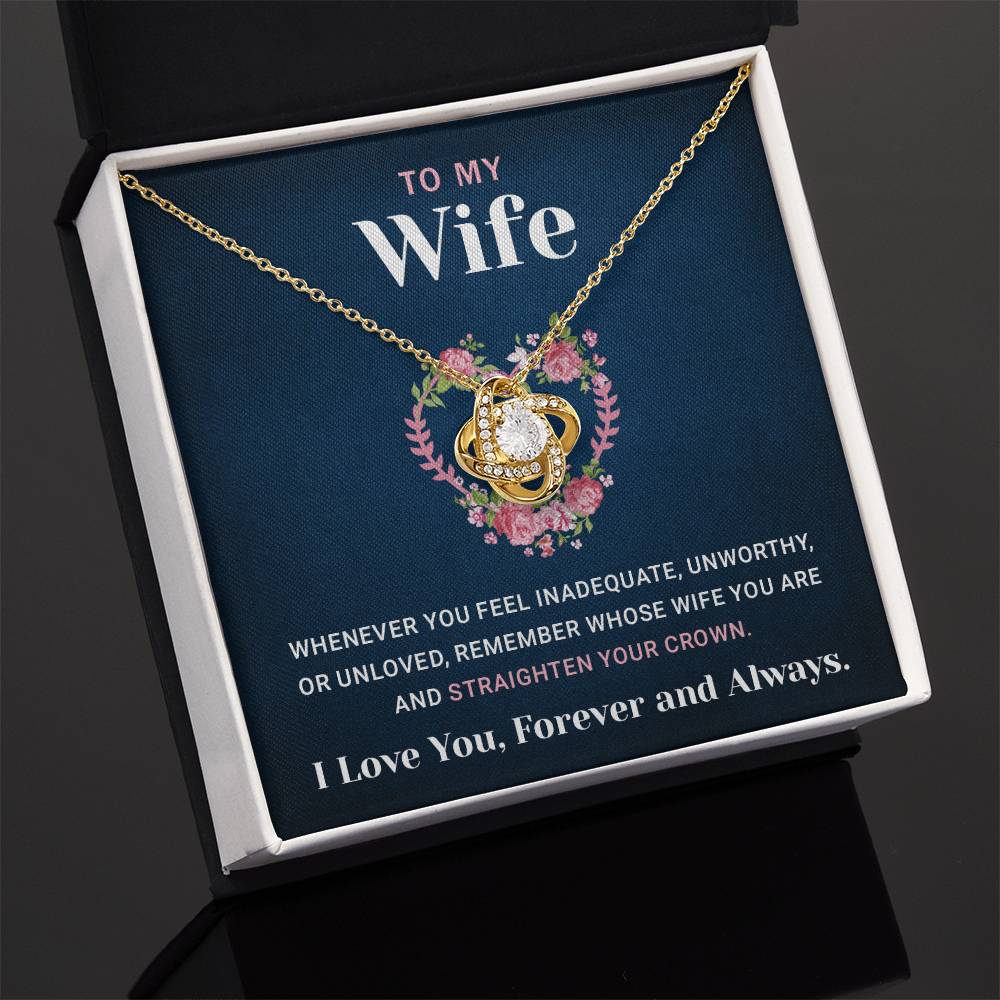 Love Knot Pendant Necklace for My Badass Wife - Valentine's Day, Anniversary, or Birthday Gift with Message Card