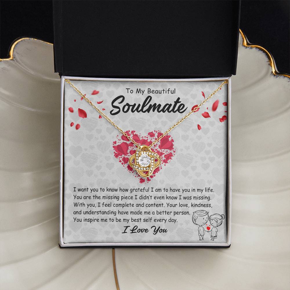 To My Soulmate Necklace for Women - Anniversary Romantic Gift for Girlfriend or Wife - Love Knot Stainless Steel Necklace with Message Card and Gift Box