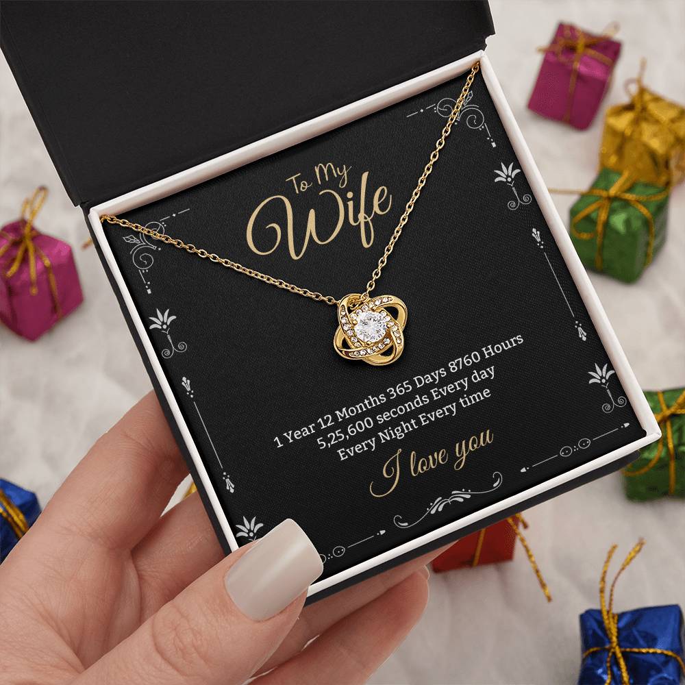 Wife Necklace from Husband - Elegant Jewelry for Wedding Anniversary, Birthday, or Christmas Gift - Love Knot Necklace with Message Card and Gift Box