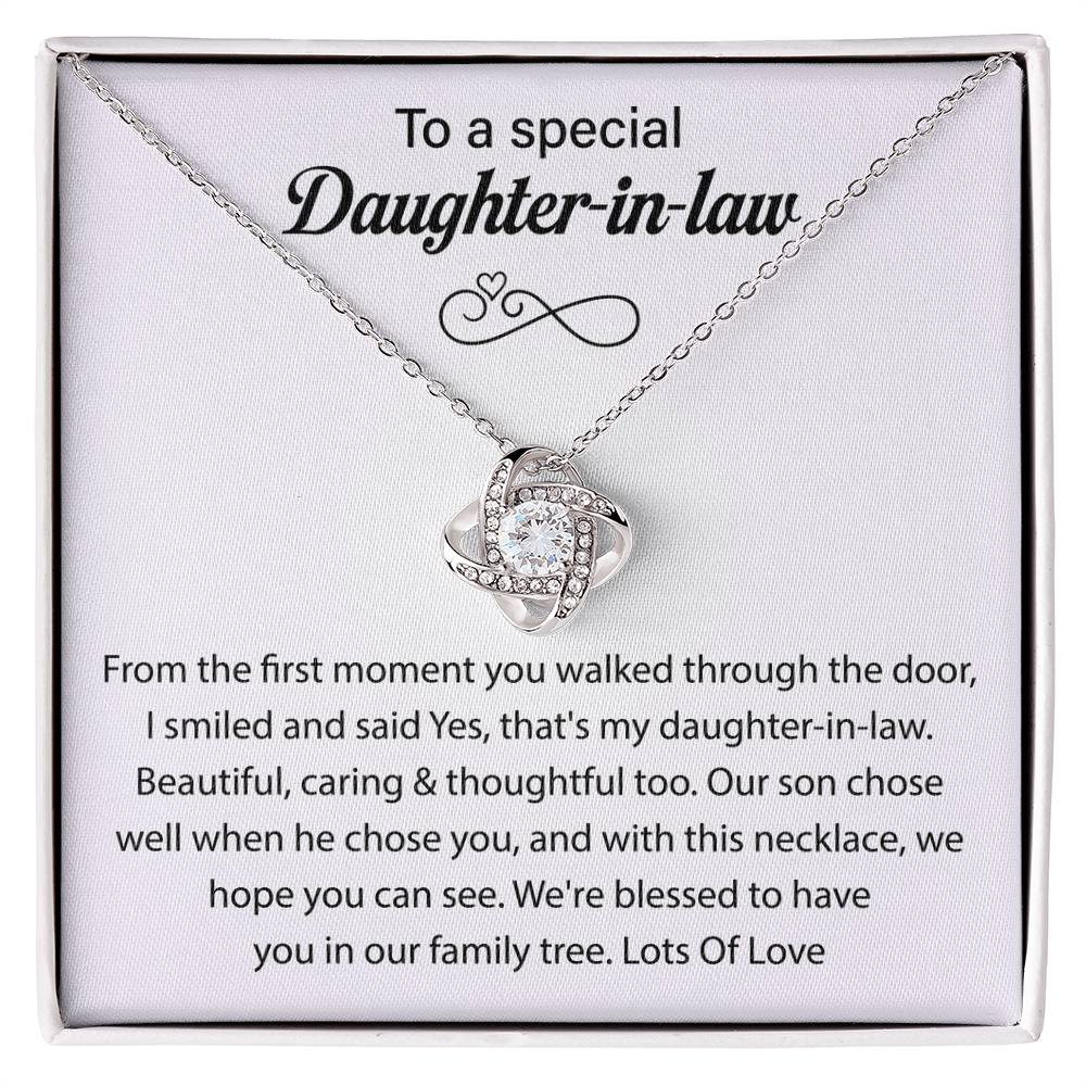 To My Daughter-in-law, We Both Love the Same Man, Love Knot Necklace
