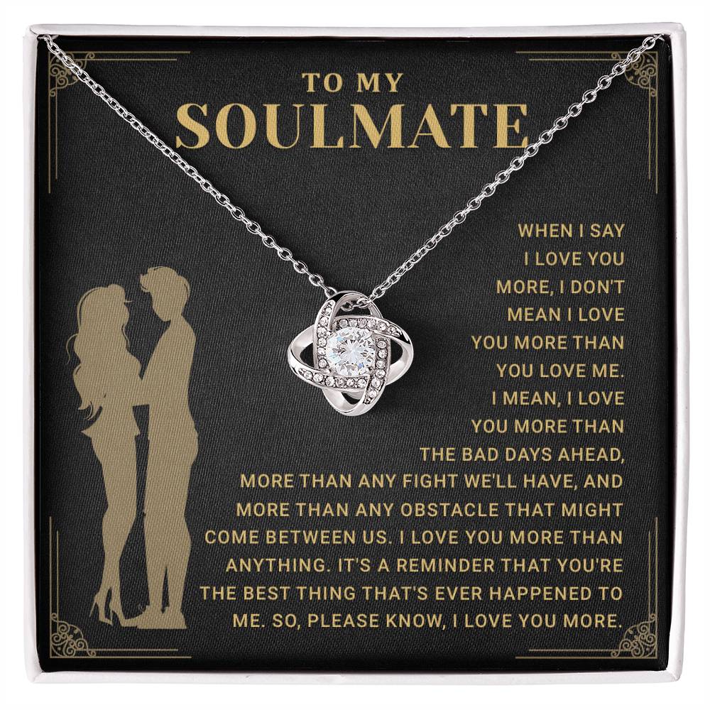 Gift the To My Soulmate Necklace with a heartfelt message card. Perfect love knot jewelry for anniversaries, birthdays, and Valentine's.